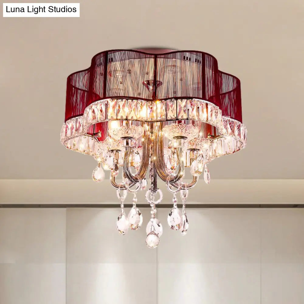 DecorBites™ DecorBites™ Modern Gold/Red LED Floral Bedroom Ceiling Light with Crystal Accent