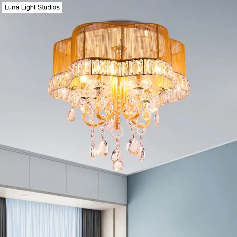 DecorBites™ DecorBites™ Modern Gold/Red LED Floral Bedroom Ceiling Light with Crystal Accent