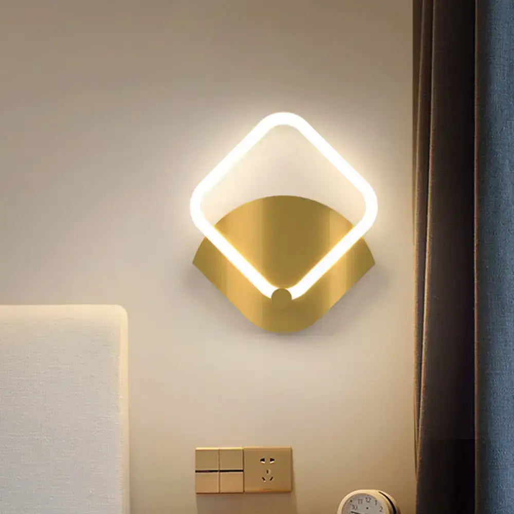 Modern gold rhombus led wall sconce with warm white light, direct wired electric power source, and fan-shaped base