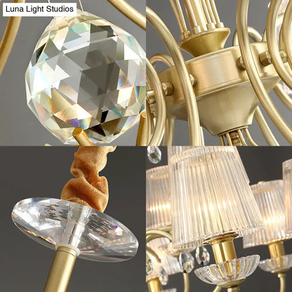 Lámpara de techo colgante moderna de cristal acanalado dorado con 6/8/10 luces - Elegante lámpara para sala de estar