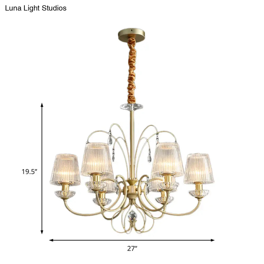 Lámpara de techo colgante moderna de cristal acanalado dorado con 6/8/10 luces - Elegante lámpara para sala de estar