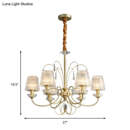 Lámpara de techo colgante moderna de cristal acanalado dorado con 6/8/10 luces - Elegante lámpara para sala de estar