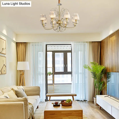 Lámpara de techo colgante moderna de cristal acanalado dorado con 6/8/10 luces - Elegante lámpara para sala de estar