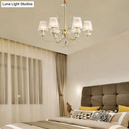 Lámpara de techo colgante moderna de cristal acanalado dorado con 6/8/10 luces - Elegante lámpara para sala de estar