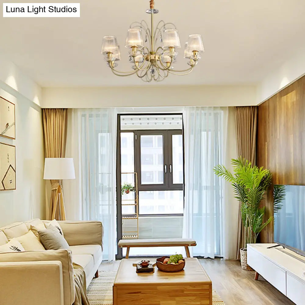 Lámpara de techo colgante moderna de cristal acanalado dorado con 6/8/10 luces - Elegante lámpara para sala de estar