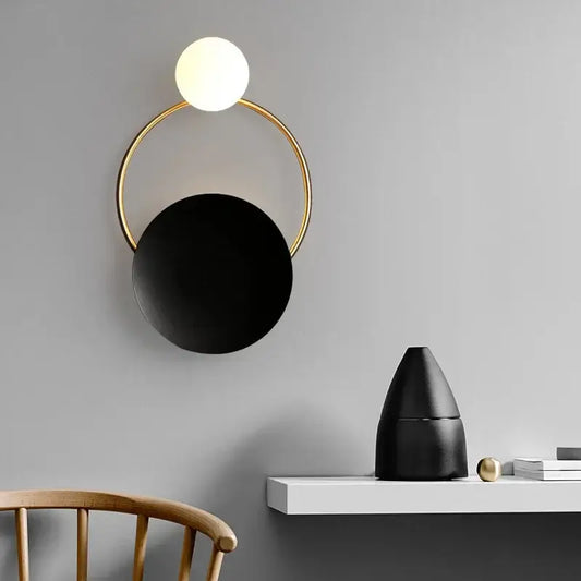 Modern gold ring ball g4 round wall lamp with decorbites glass ball shades in black and white for bedroom sconce decor