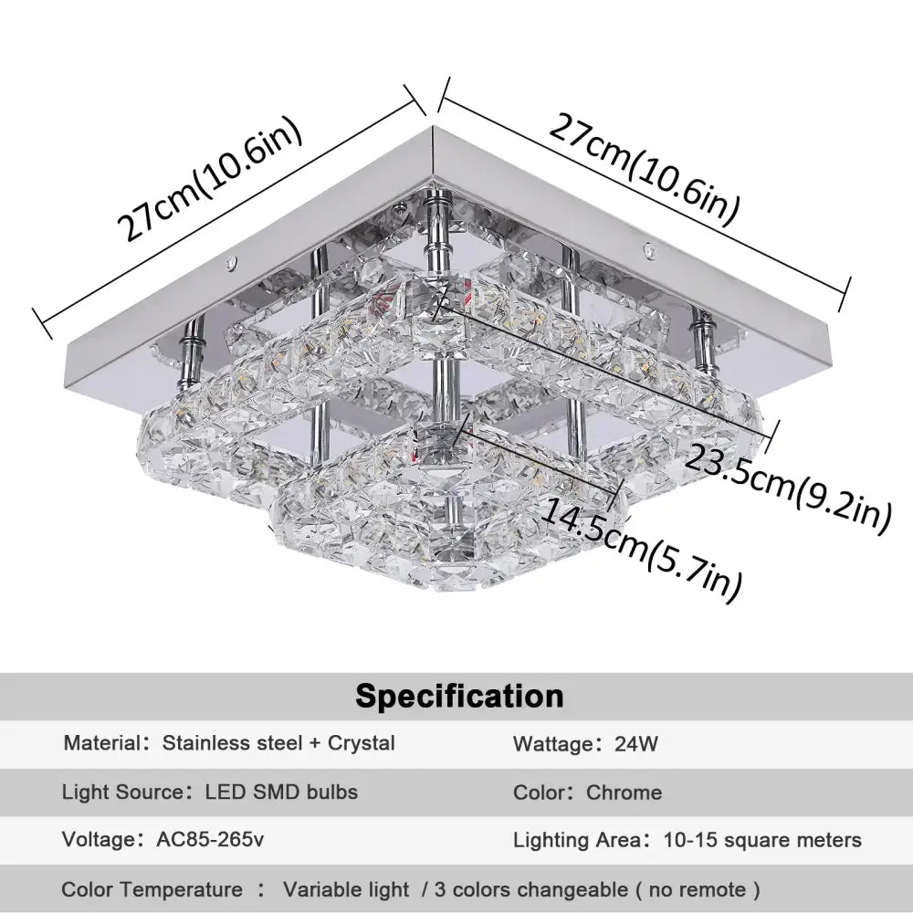 Square-shaped chrome ceiling light fixture with layered crystal accents and led smd bulbs for decorbites crystal drop chandelier
