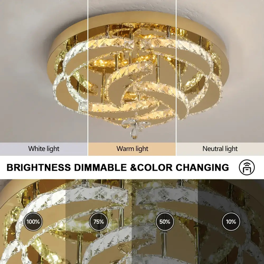 Modern gold ring crystal drop chandelier with concentric rings and color-changing led lighting for dining room decorbites crystal drop