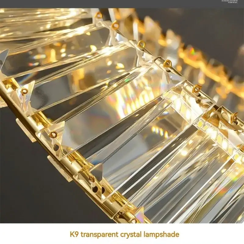 Modern gold ring crystal led ceiling chandelier with k9 transparent lampshade and gold-toned faceted crystals decorbites gold ring