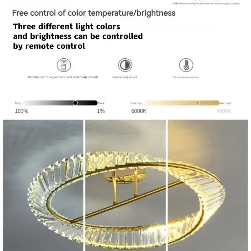 Modern gold ring crystal led ceiling chandelier with adjustable lighting for elegant living room decorbites gold ring design