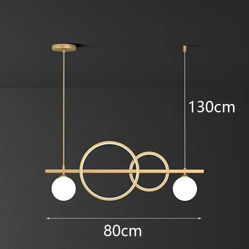 Modern gold ring elegant chandelier pendant light with two white glass bulbs and intersecting circular metal rings for dining decorbites elegant chandelier dining
