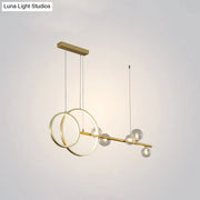 Decorbites™ contemporary gold-toned ring led pendant light with intersecting rings and glass globes for dining room