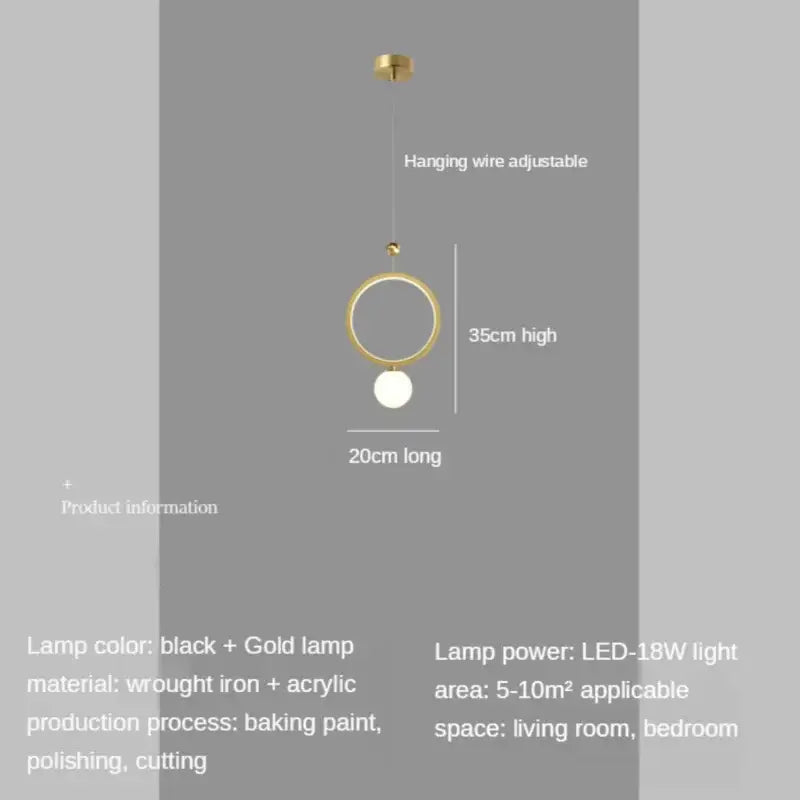 Gold-toned decorbites gold ring led pendant light with circular wrought iron frame and acrylic globe for kitchen island decor