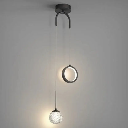 Modern black metal pendant light with circular ring and faceted glass globe for decorbites gold ring led decor
