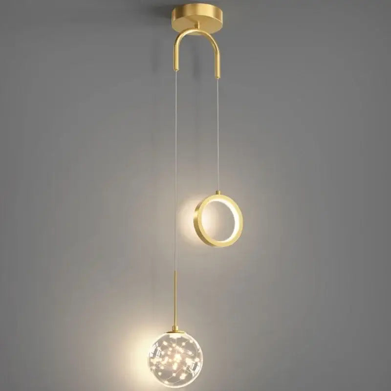 Modern gold ring led pendant light with crystal features a gold-toned circular ring and glass globe for living room decorbites gold ring