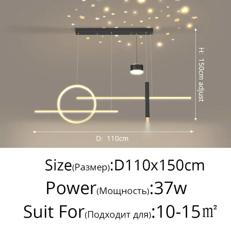 Modern gold ring pendant light with black nordic style geometric design featuring led bars and rings for dining room decorbites pendant lights
