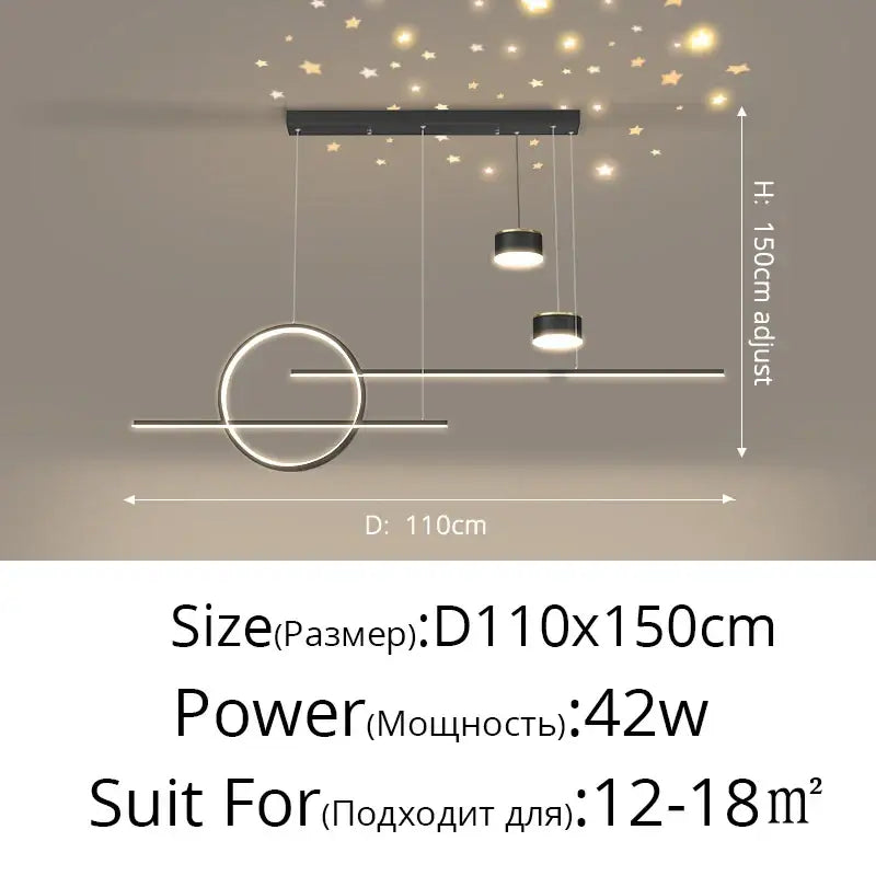 Modern black and silver geometric pendant lights with adjustable height for dining room decorbites black nordic style
