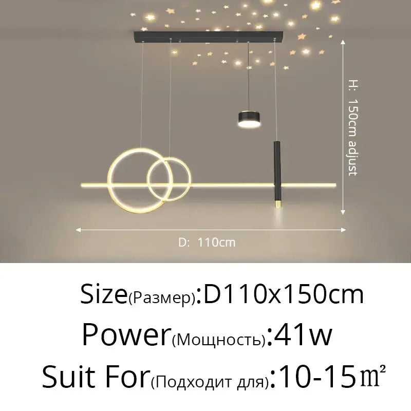 Modern gold ring pendant light with sleek black nordic style mount and three glowing led elements for dining room decorbites pendant lights