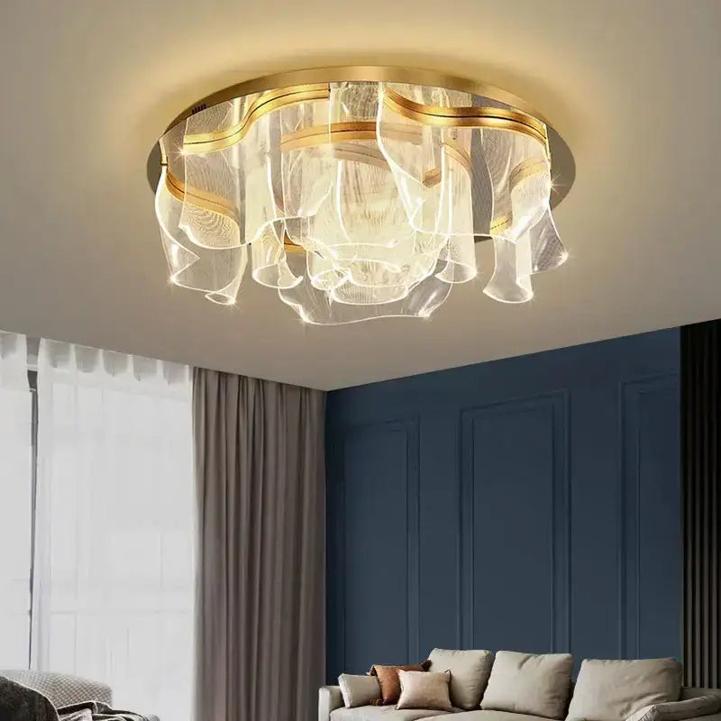 Modern gold ripple led ceiling chandeliers with translucent glass shades and metal frame for luxury dining room ceiling lights