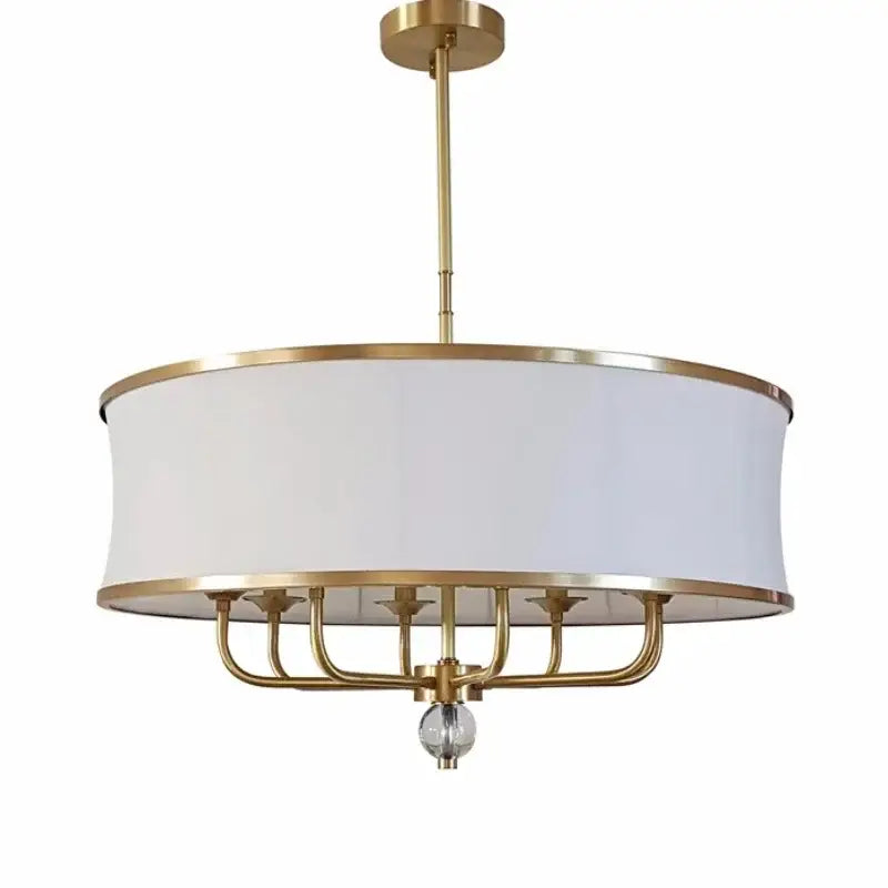 Modern gold rod led chandelier with gold-finished drum shade and crystal pendant for elegant living room decorbites gold rod