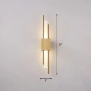 Modern gold-toned rod wall light with sleek vertical rods and frosted glass panels for 110v-120v stairway use