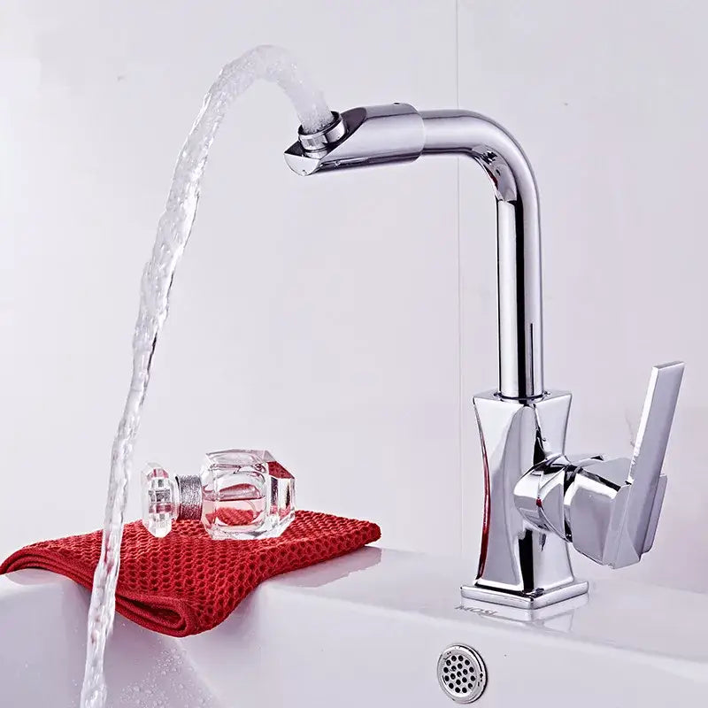 Modern chrome finished basin faucet with sleek angular design and curved spout for decorbites brass basin faucet use