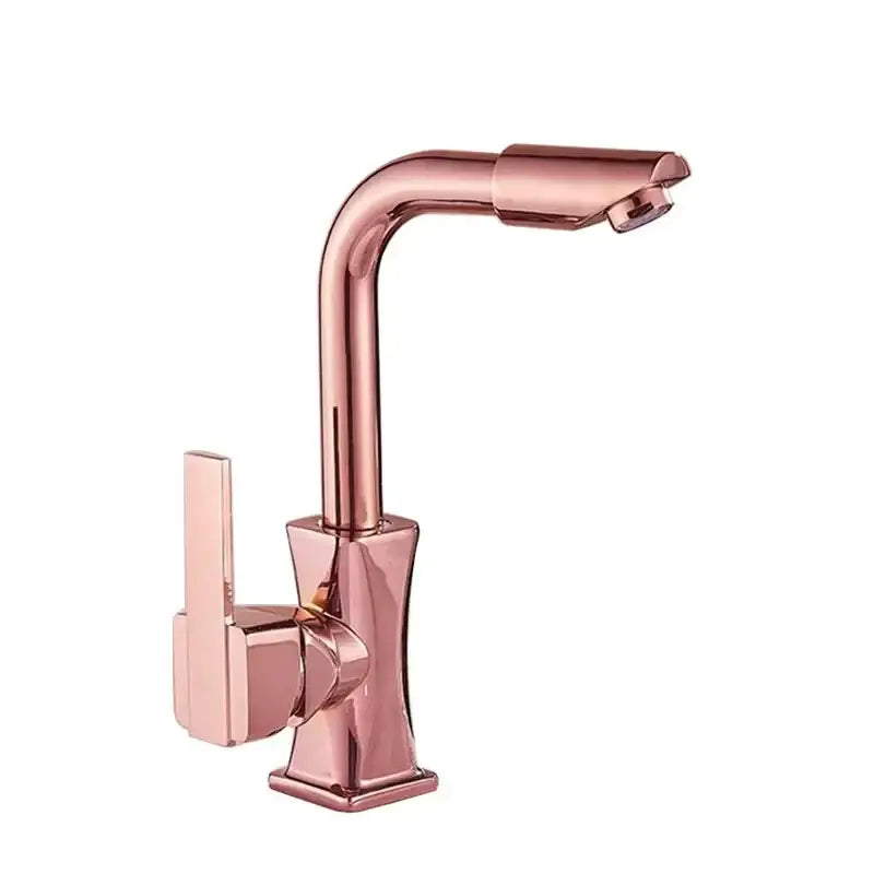 Rose gold finish brass basin faucet with sleek modern design and single lever handle for decorbites brass basin use