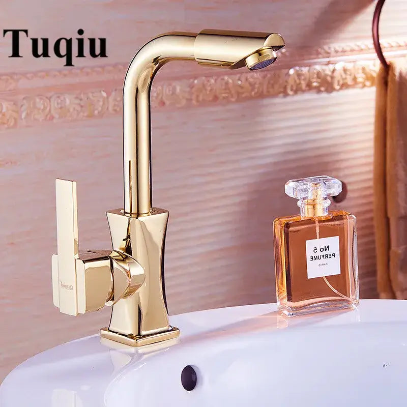 Modern gold brass basin faucet with sleek curved spout and rectangular base for bathroom decorbites brass basin faucet