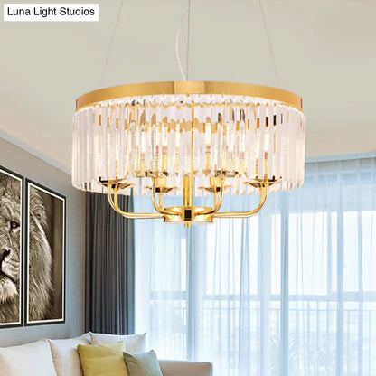 Lámpara de techo redonda dorada moderna con cristal tallado rectangular - 6/8/12 luces, 45,7 cm/80 cm de ancho