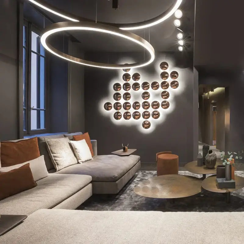 Modern gold round led wall lamps with warm led illumination and sleek metallic finish for minimalist living room decorbites gold round