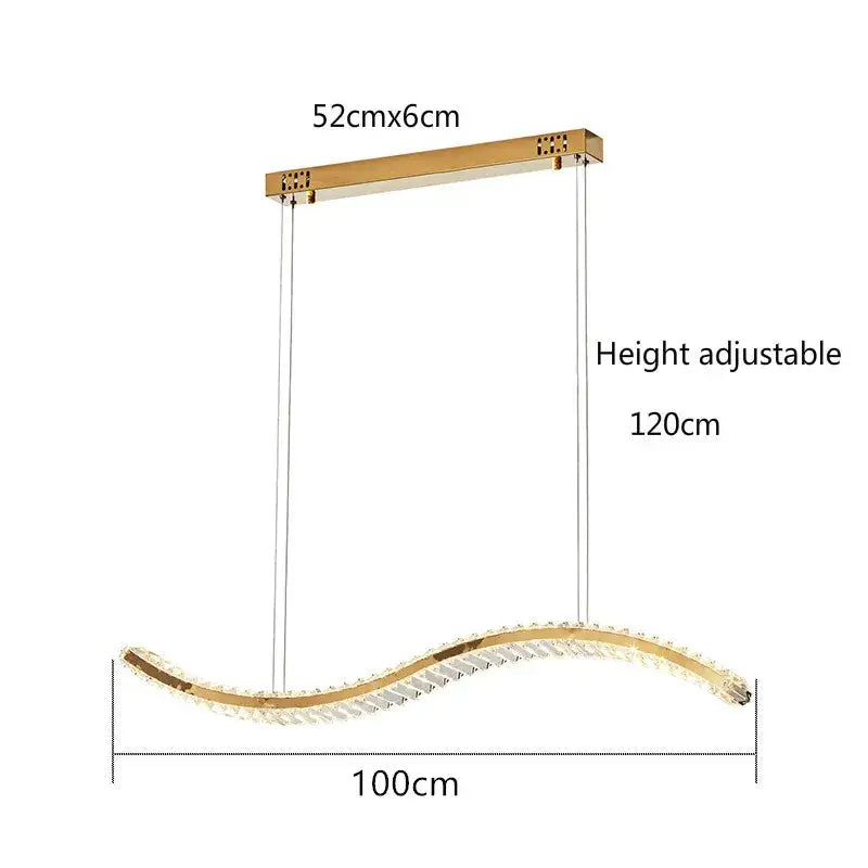 Modern gold s-shaped decorbites crystal led pendant dining room light with curved design and adjustable height