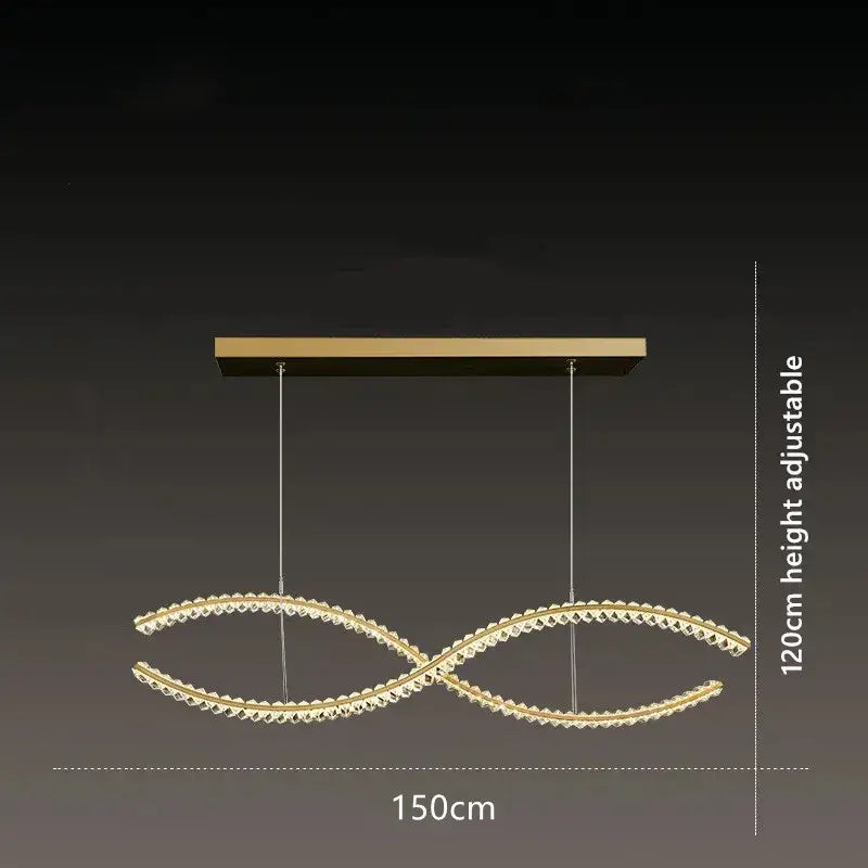 Modern gold s-shaped decorbites crystal led pendant dining room light with elegant double-loop design and crystal accents