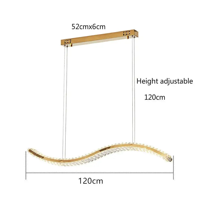 Modern gold s-shaped decorbites crystal led pendant dining room light with curved design and embedded crystal accents