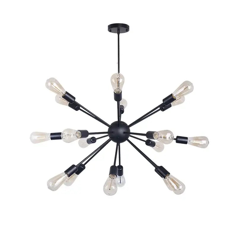 Black metal decorbites gold satellite pendant light featuring exposed filament bulbs in a radial starburst design