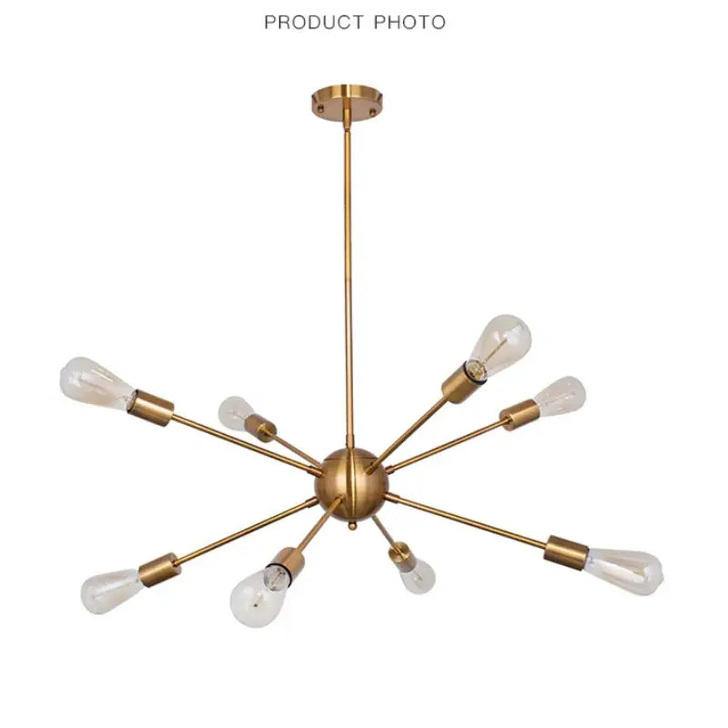 Modern gold satellite pendant light featuring gold-toned starburst chandelier with exposed filament bulbs for decorbites gold satellite decor