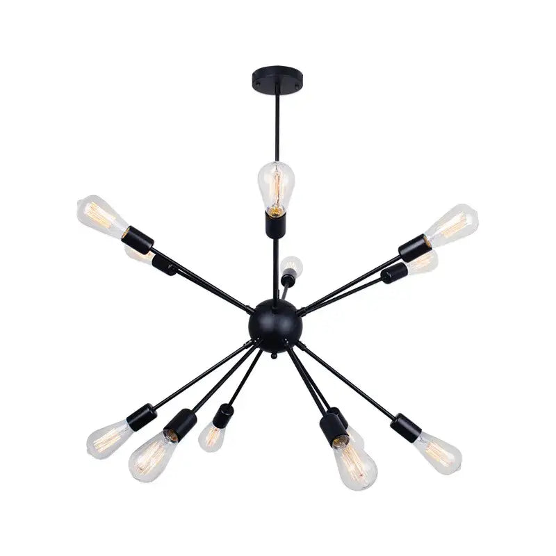 Black metal chandelier pendant light with multiple exposed filament bulbs decorbites gold satellite pendant for living room