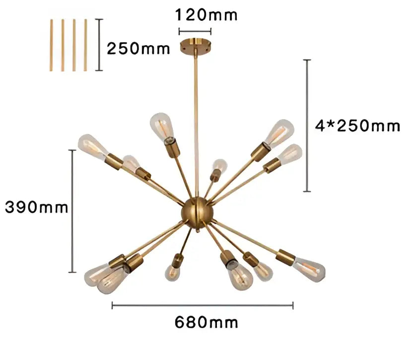 Brass-finished decorbites gold satellite pendant light with four exposed edison bulbs and central hub design for living room decor