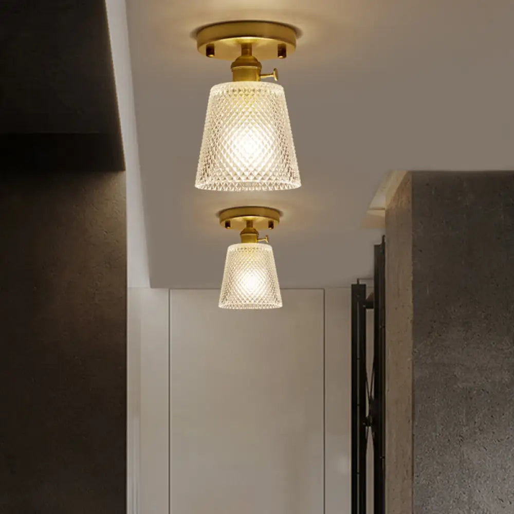 DecorBites™ DecorBites™ Modern Gold Semi Flush Mount Ceiling Light with Prismatic Glass - Ideal for Corridors