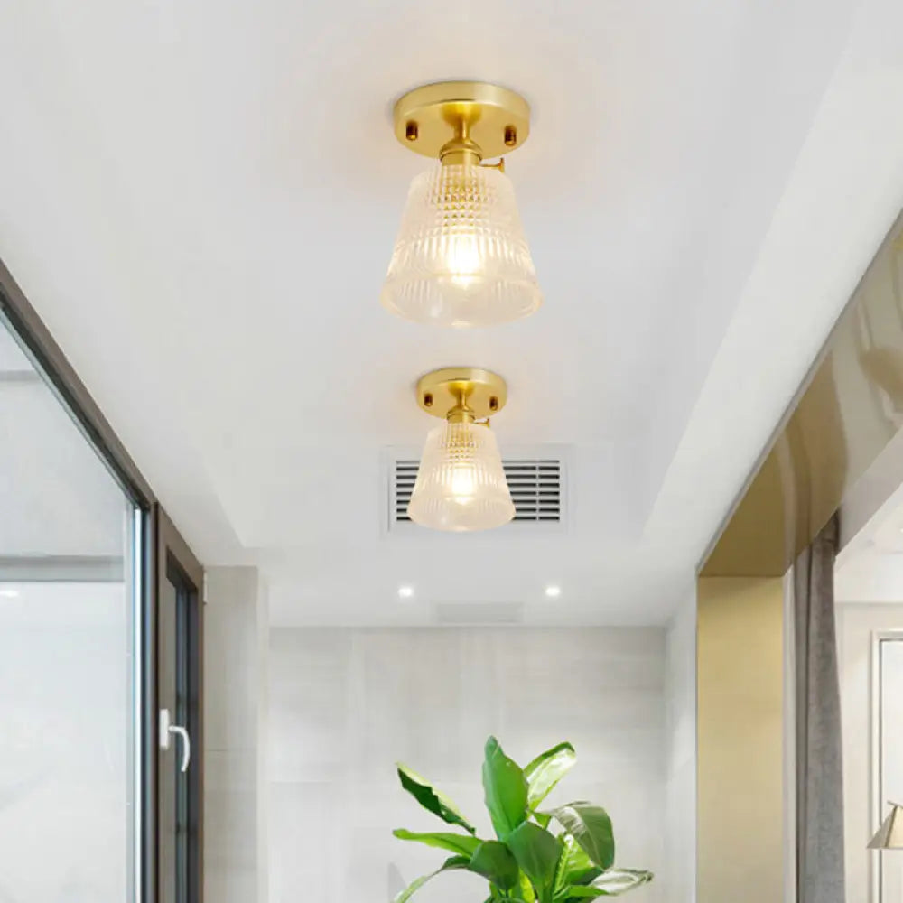 DecorBites™ DecorBites™ Modern Gold Semi Flush Mount Ceiling Light with Prismatic Glass - Ideal for Corridors