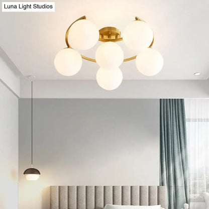 DecorBites™ DecorBites™ Modern Gold Semi Flushmount LED Lamp with Cream Glass & Moon Design - 3/6/8-Light Flush Mount