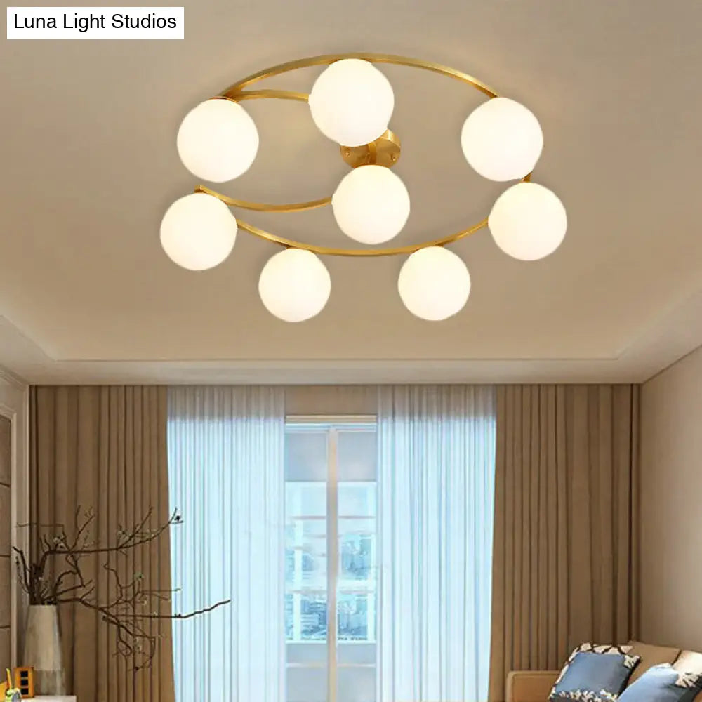 DecorBites™ DecorBites™ Modern Gold Semi Flushmount LED Lamp with Cream Glass & Moon Design - 3/6/8-Light Flush Mount