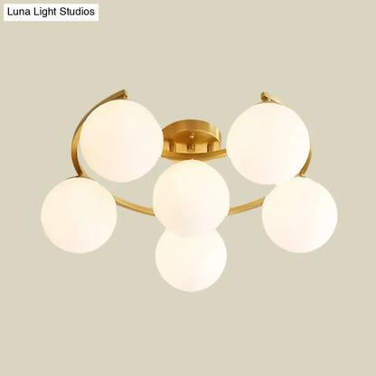 DecorBites™ DecorBites™ Modern Gold Semi Flushmount LED Lamp with Cream Glass & Moon Design - 3/6/8-Light Flush Mount