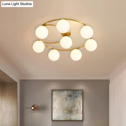DecorBites™ DecorBites™ Modern Gold Semi Flushmount LED Lamp with Cream Glass & Moon Design - 3/6/8-Light Flush Mount