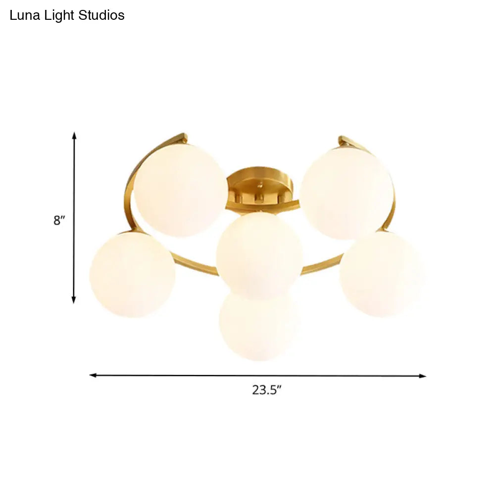 DecorBites™ DecorBites™ Modern Gold Semi Flushmount LED Lamp with Cream Glass & Moon Design - 3/6/8-Light Flush Mount