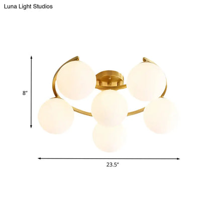 DecorBites™ DecorBites™ Modern Gold Semi Flushmount LED Lamp with Cream Glass & Moon Design - 3/6/8-Light Flush Mount