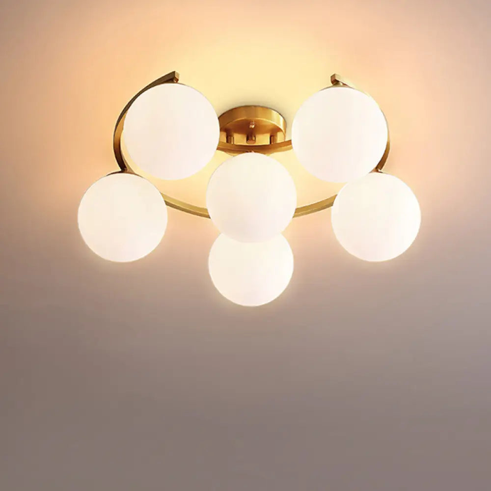 DecorBites™ DecorBites™ Modern Gold Semi Flushmount LED Lamp with Cream Glass & Moon Design - 3/6/8-Light Flush Mount