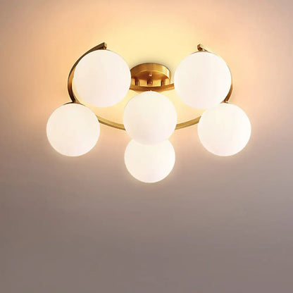 DecorBites™ DecorBites™ Modern Gold Semi Flushmount LED Lamp with Cream Glass & Moon Design - 3/6/8-Light Flush Mount
