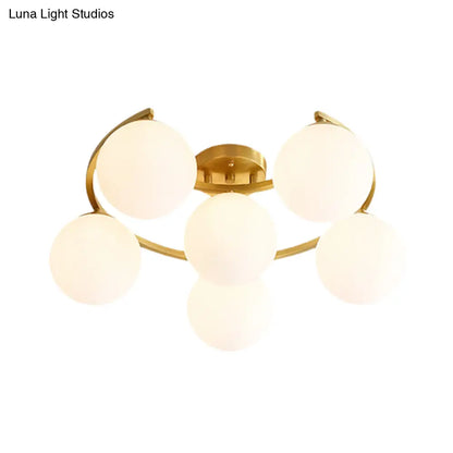 DecorBites™ DecorBites™ Modern Gold Semi Flushmount LED Lamp with Cream Glass & Moon Design - 3/6/8-Light Flush Mount