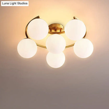 DecorBites™ DecorBites™ Modern Gold Semi Flushmount LED Lamp with Cream Glass & Moon Design - 3/6/8-Light Flush Mount
