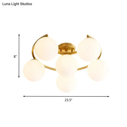 DecorBites™ DecorBites™ Modern Gold Semi Flushmount LED Lamp with Cream Glass & Moon Design - 3/6/8-Light Flush Mount